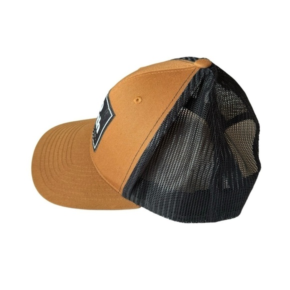 UP NORTH TRADING COMPANY Gold Tofte Text Patch Snapback Trucker Hat Cap - Picture 3 of 7